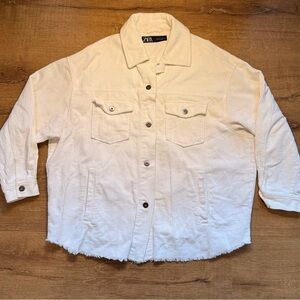 Zara Oversized Shacket Corduroy Unisex Large Button Down Jacket Ivory White